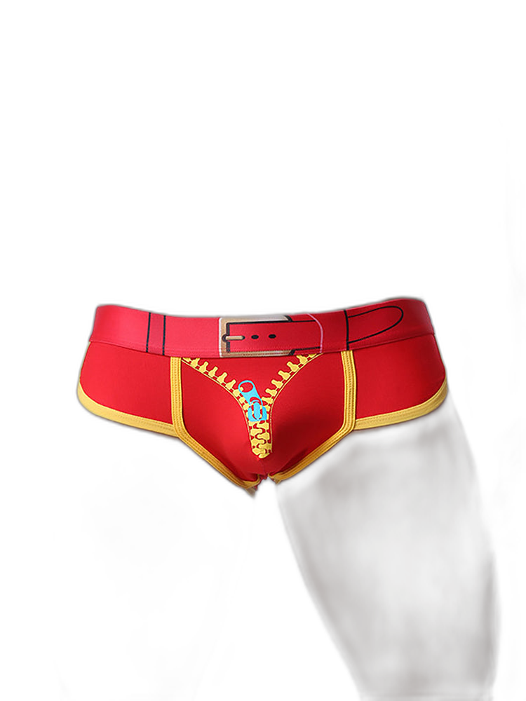 Zipper Belt Printed Cotton Pouch Briefs