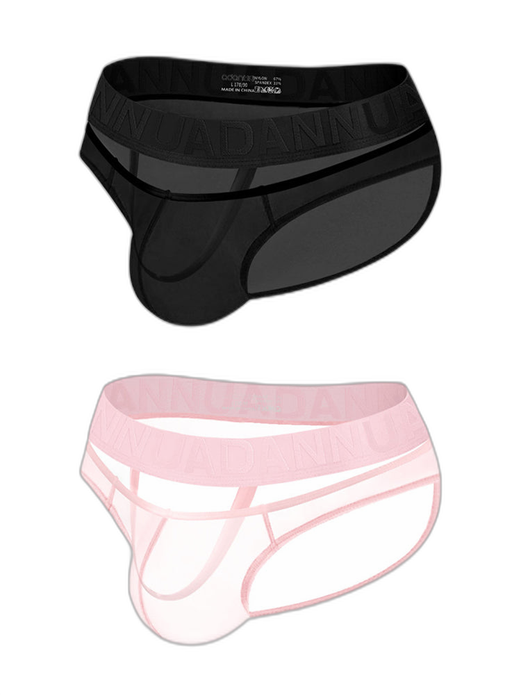 2 Pack Men's Stretch Solid Color Sexy Crotch Single-Layer Briefs