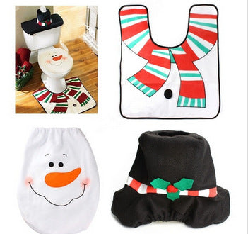 Christmas Bathroom Toilet Set - 3-Piece Festive Decor with Santa, Snowman, Elf & Reindeer Designs