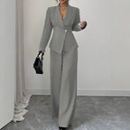 Solid-color Long-sleeve Straight-leg Pants Set For Women