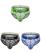3 Pack Men's Low-Rise Lace Sexy Mesh Briefs And Thongs