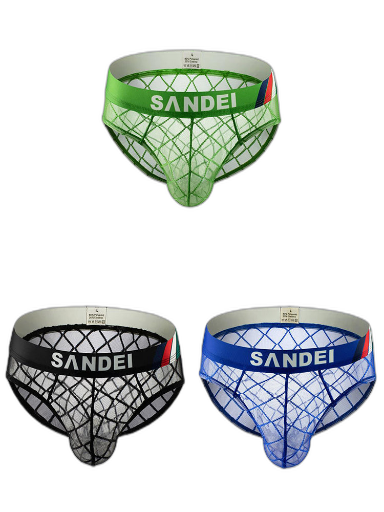 3 Pack Men's Low-Rise Lace Sexy Mesh Briefs And Thongs