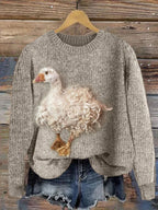 Digital-print Rabbit Amidst A Floral Meadowartistic Outfit Warm Chunky-knit Crewneck Hoodie