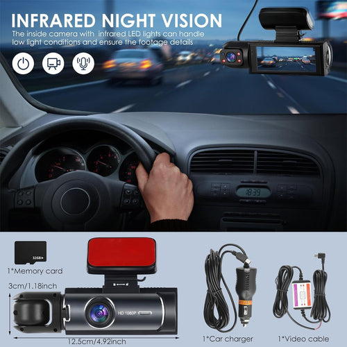 1080P WiFi Dash Cam Front & Interior Car Camera with Night Vision (32GB Included)