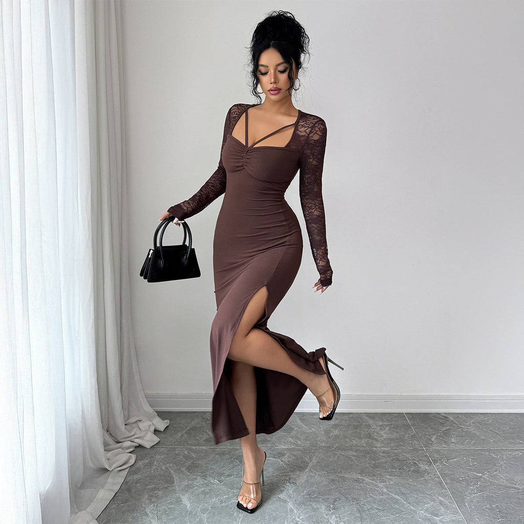 Women's Solid-Color Elegant And Sexy Lace Bodycon Dress
