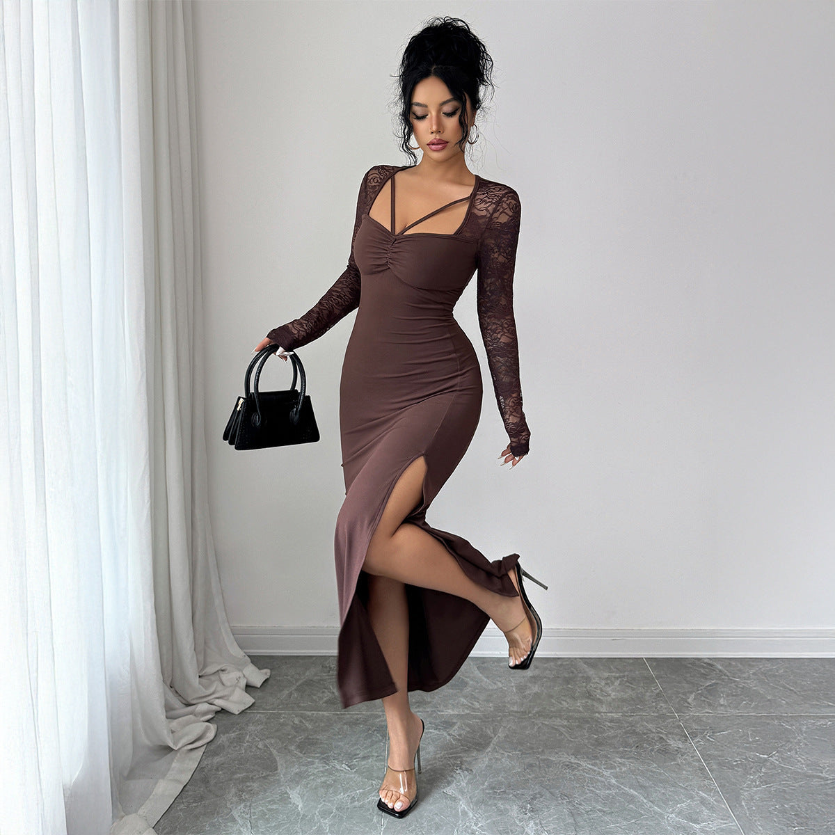 Women's Solid-Color Elegant And Sexy Lace Bodycon Dress