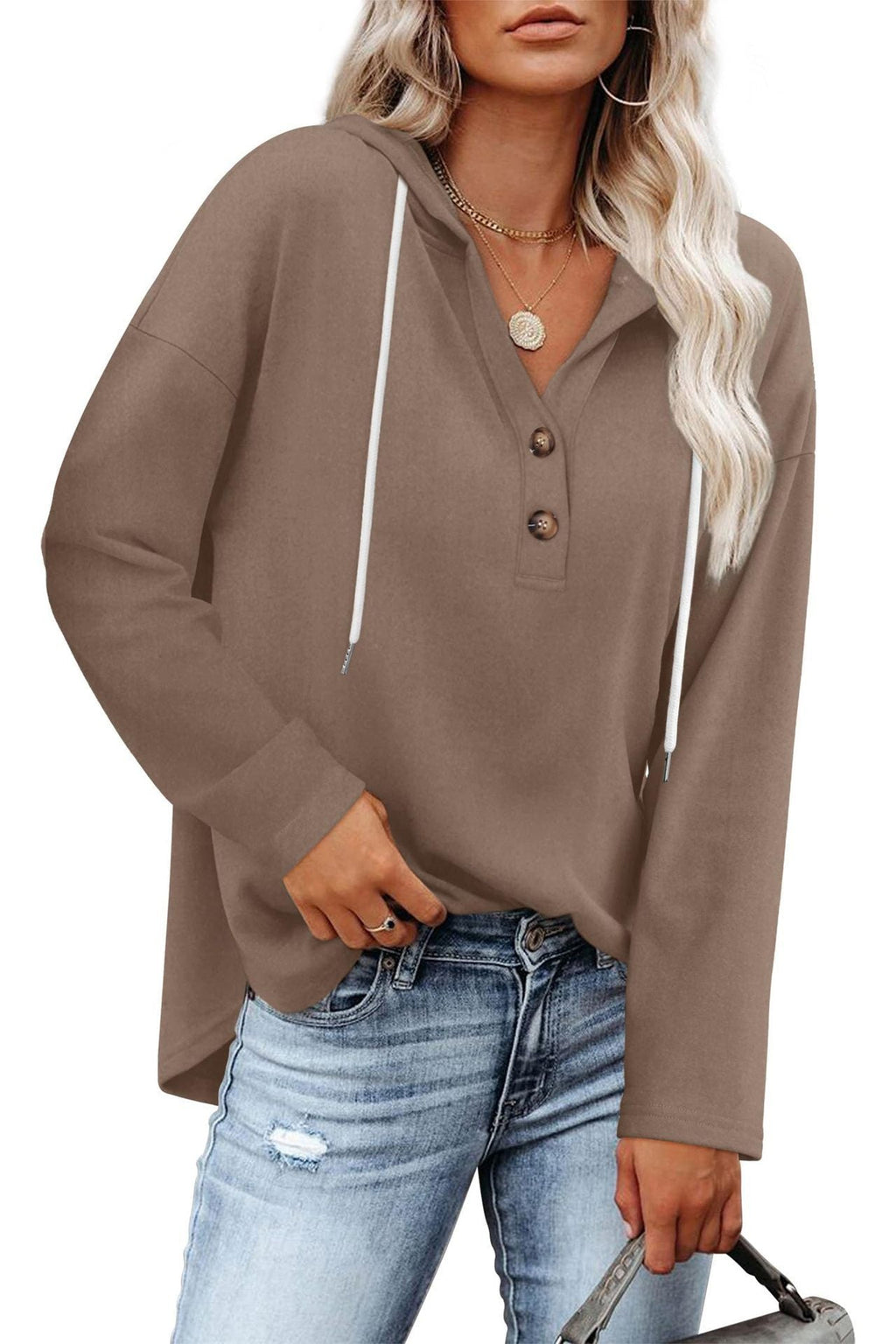 Women's Top V-neck Buttons Long-sleeved Sweater Shirt