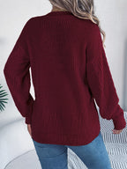 Women Casual V-Neck Lantern Sleeve Cable Knit Button Cardigan Sweater