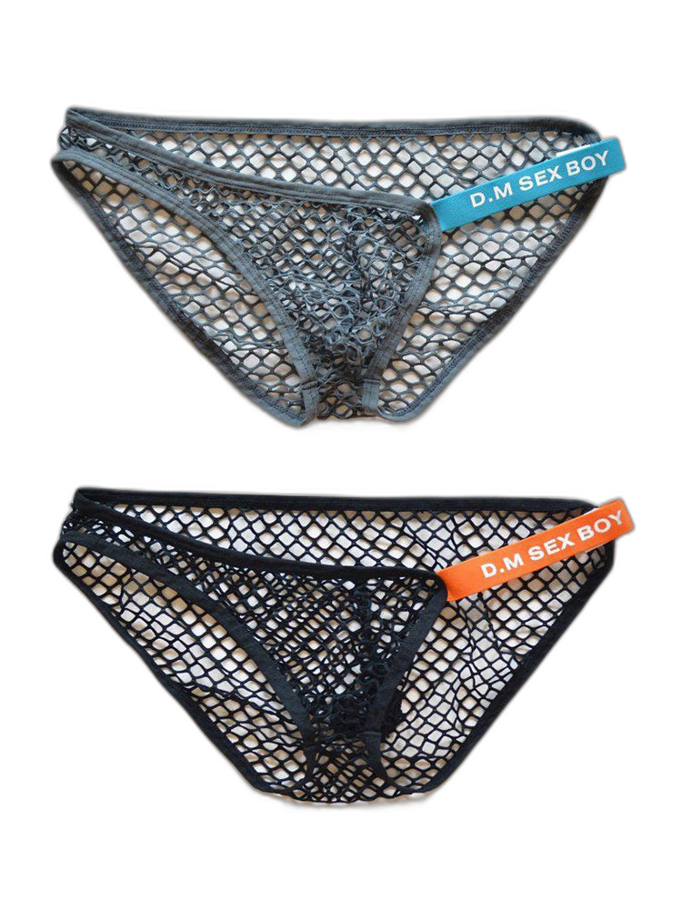 2 Pack Men's Low Waist Sexy Mesh Breathable Sports Transparent Briefs