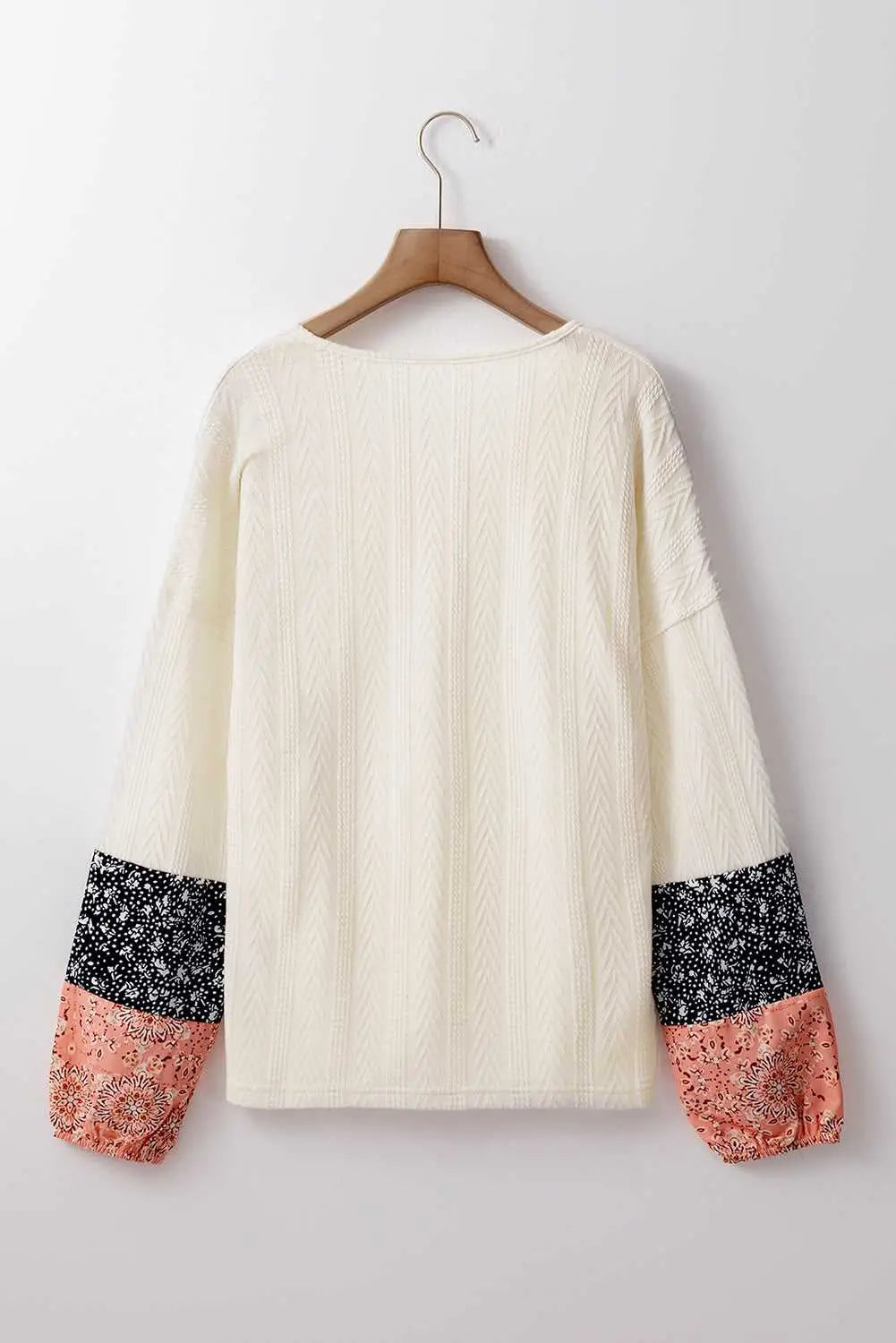 Floral Patchwork V-Neck Lace-Up Knit Blouse Women UK