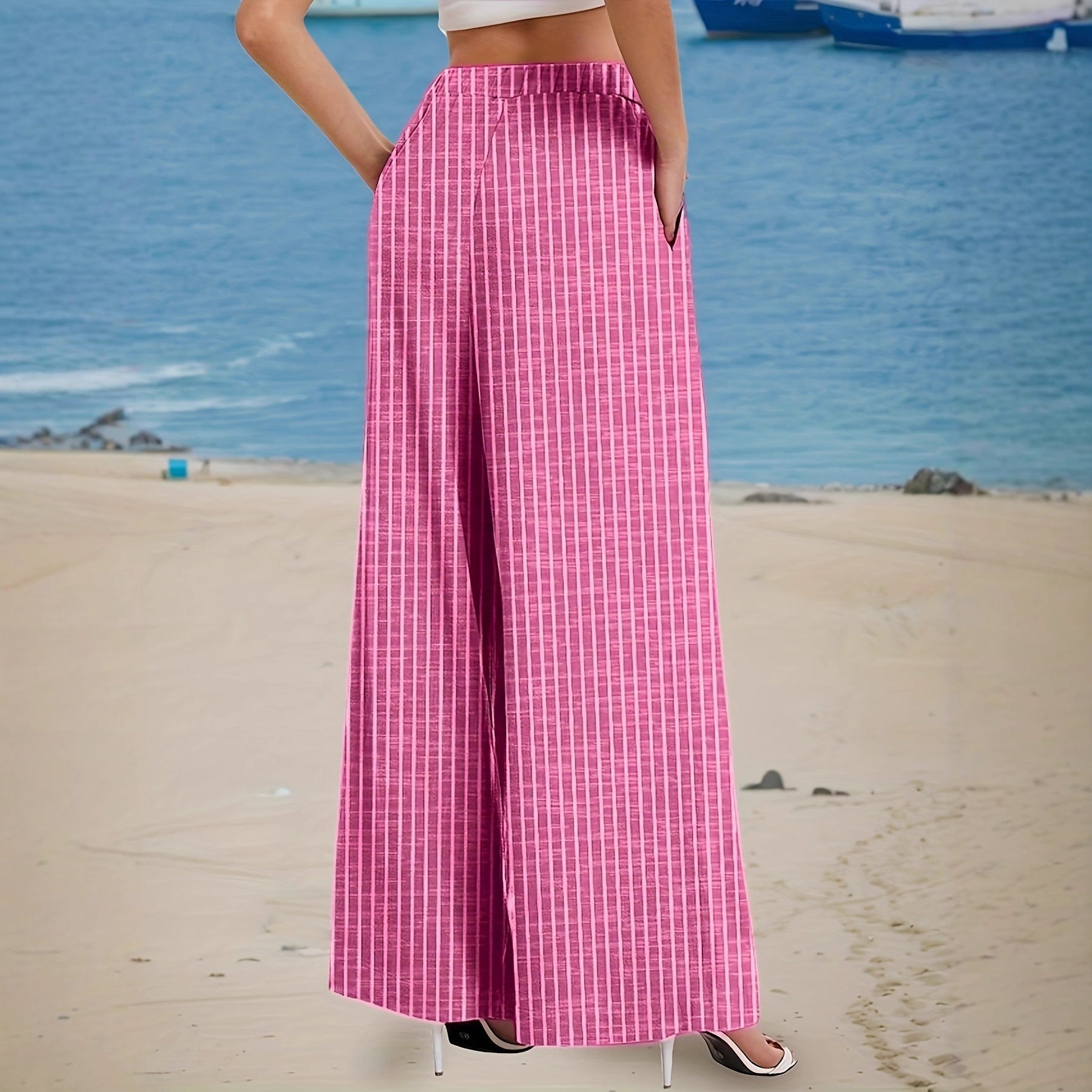 Women's Casual Loose-Fit Colorful Striped Pants With Pockets And DrawstringPerfect For Spring Summer And Autumn Beach Vacations