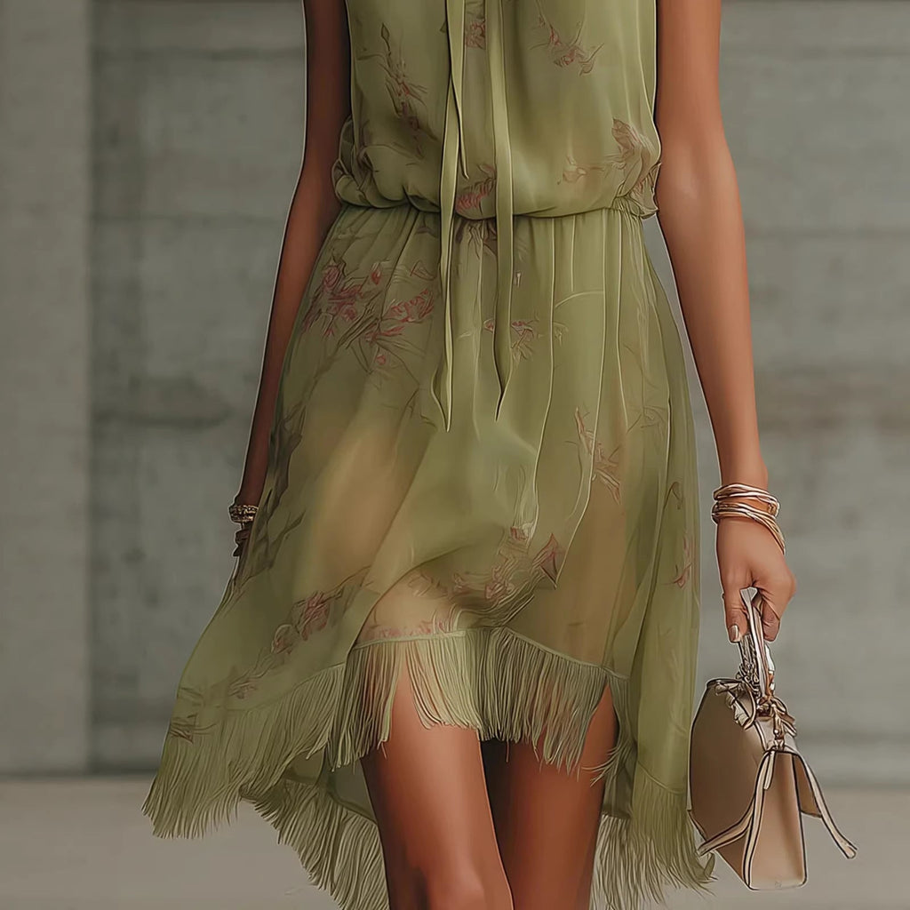 V-neck Waist Trimming Ruffles Elegant Dress