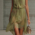 V-neck Waist Trimming Ruffles Elegant Dress