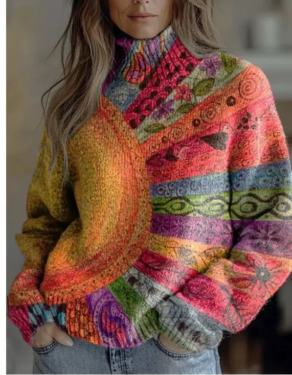 Christmas Abstract Print Casual Cardigan Coat