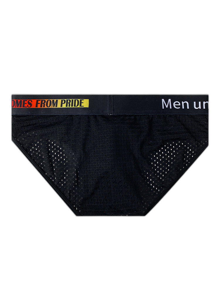 Men's Mesh Briefs With Colorful Spliced Lines