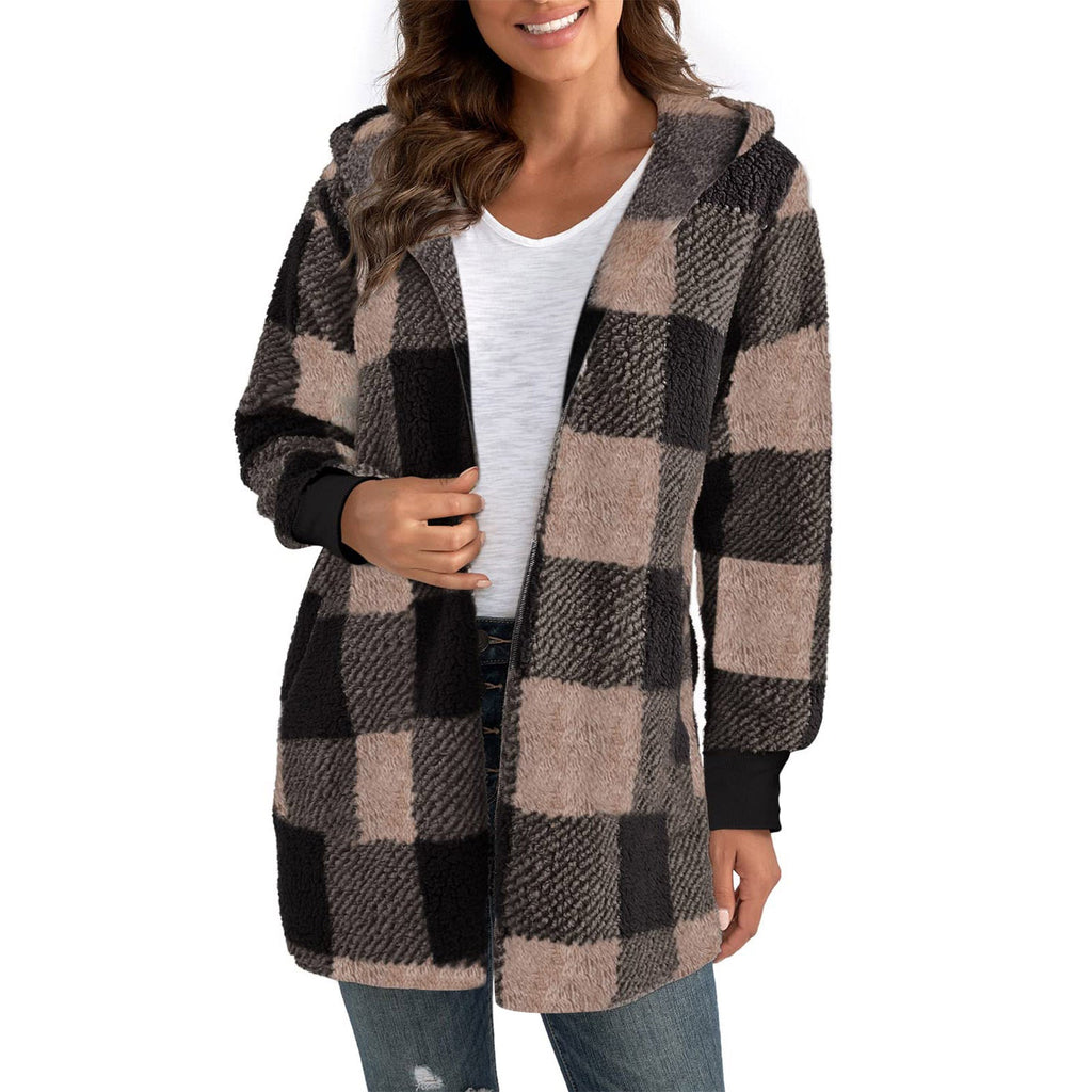 Coat Loose Plaid Color Stitching Knitted Cardigan Sweater