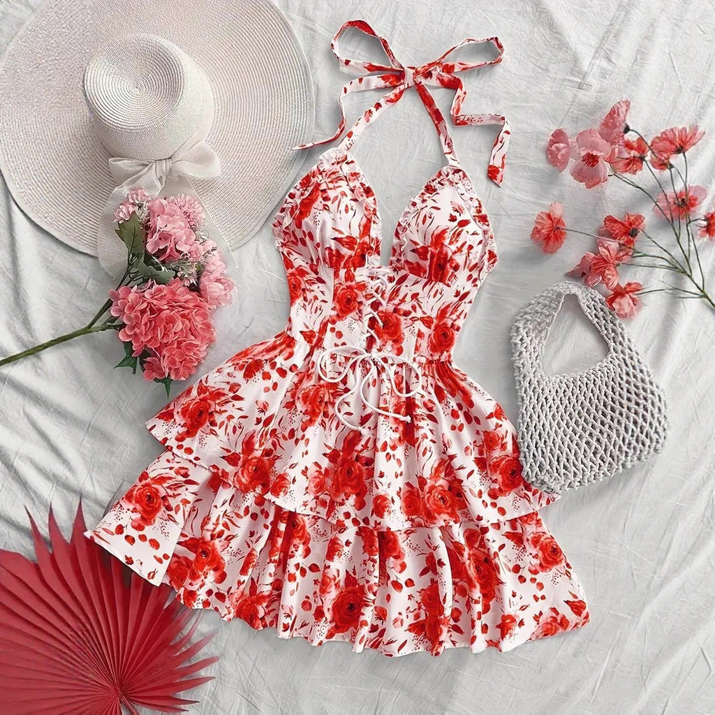 New SpringSummer European And American-style Camisole Top And Audrey Hepburn-inspired Designer Floral Dress