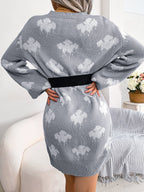 Women's Color-Blocked Cloud Lantern Sleeve Knitted Slip Dress