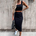 Women's Solid-Colored Tank Top And Skirt Set Loose-Fit Casual Style