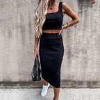 Women's Solid-Colored Tank Top And Skirt Set Loose-Fit Casual Style