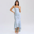 Mozision Off-shoulder Backless Sexy Evening Dress For Women Purple Sleeveless Strapless Ruched Bodycon Club Party Dress