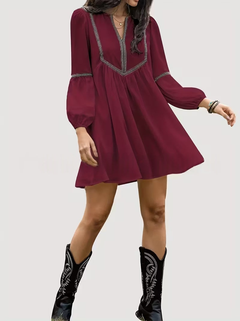 Women's Intellectual Casual Long-Sleeve V-Neck Dress