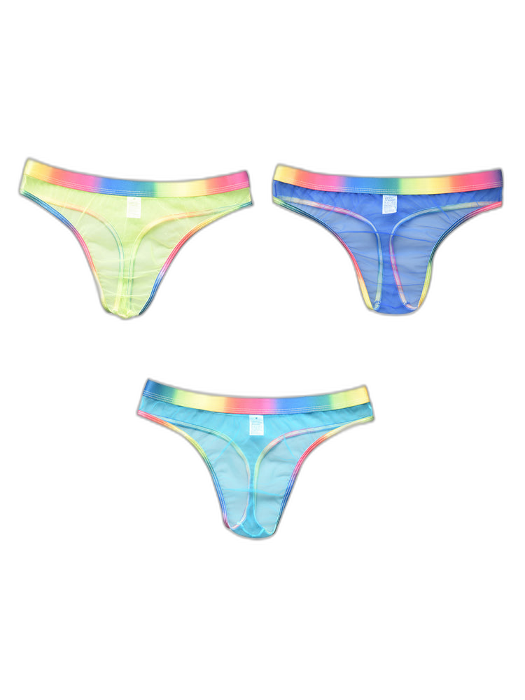 3-pack Men's Rainbow Trim Sheer Mesh Thong