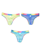 3-pack Men's Rainbow Trim Sheer Mesh Thong