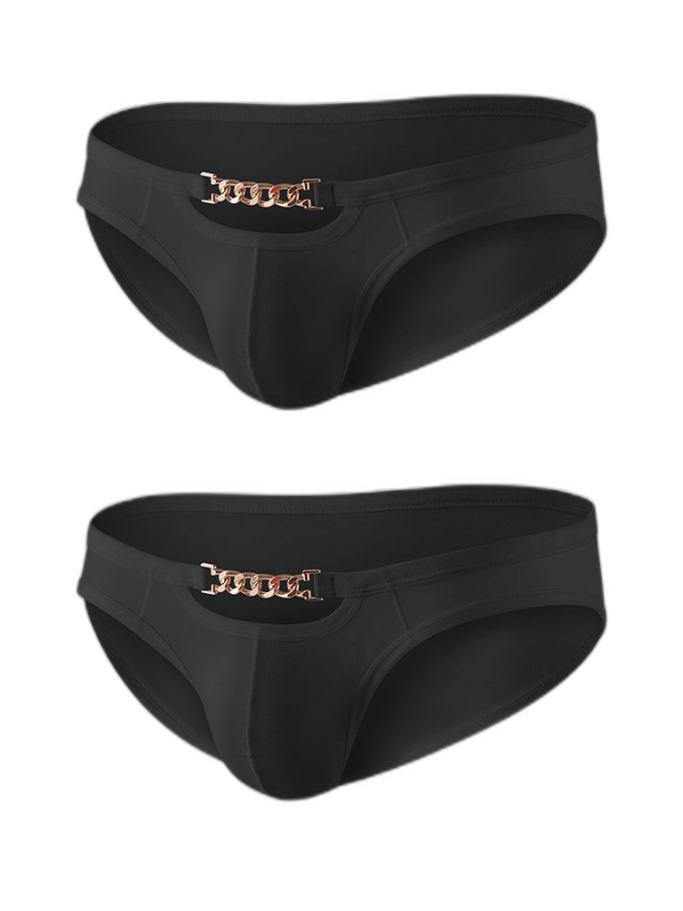 2 Pack Men's U-Pouch Design Metal-Clasp Thin Briefs
