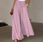 Women's Fashion Wide Leg Elastic Waistband Wide Leg High Waist Long Dress Pants