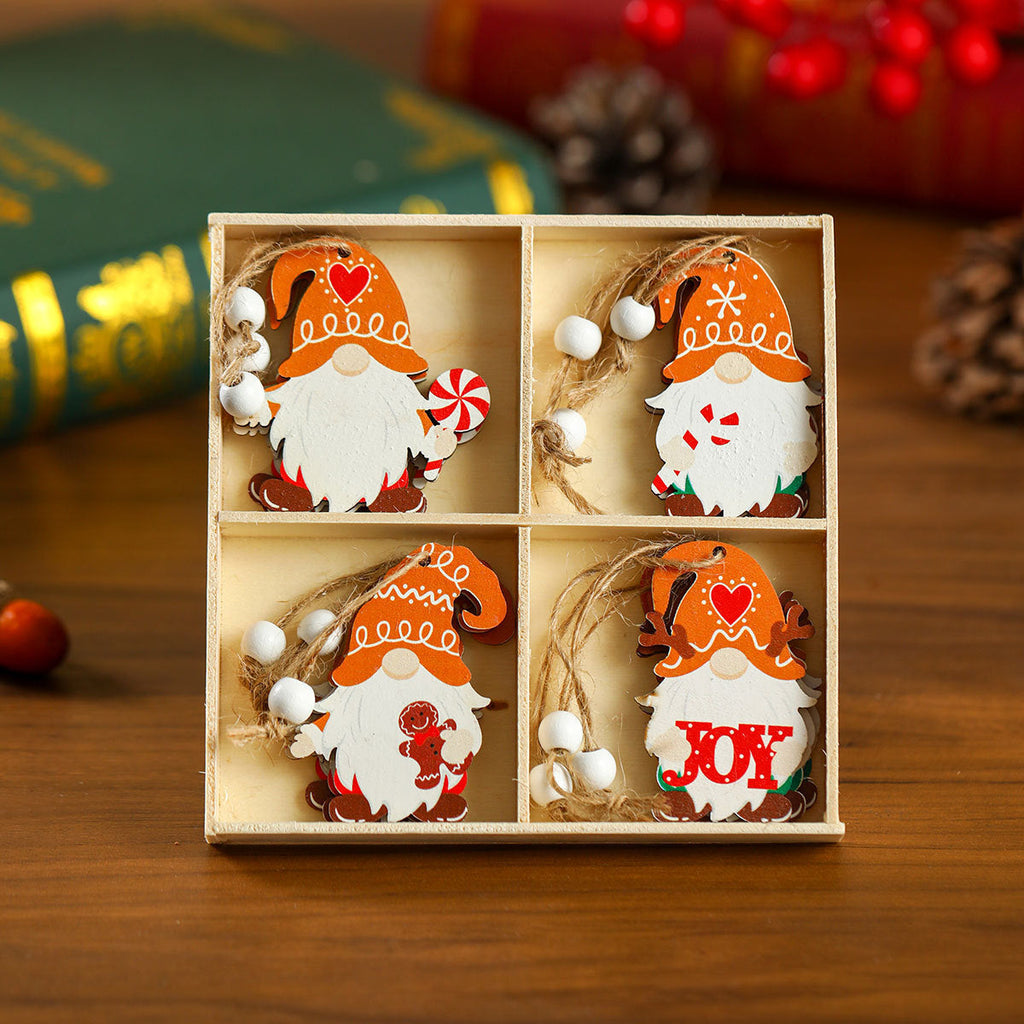 12 PCs Faceless Old Man Christmas Wooden Pendant Boxed Christmas Tree
