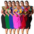 New Stylish Casual V-neck Printed Jumpsuit Printed Skirt Plus-size Two-piece Set