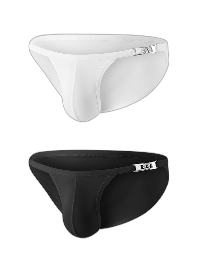2 Pack Men's U-Shaped Pouch Low-Rise Metal-Clasp Thin Briefs