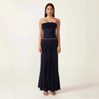 Sexy Patchwork Chest Wrap Midriff-baring Top Slim Fit Temperament Sheath Long Dress Suit