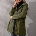 Casual Mid-length Zipper Waterproof Hooded Trench Coat