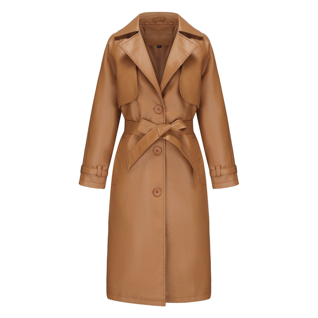 Women's Long, Loose-fit Classic Trench Coat With A Lapel And Belt