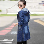 Women's Mid-length Long-sleeved Hooded Denim Jacket