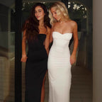 Spicy Girl Style Tube Top Bodycon Side-Slit Long Solid-Color Dress
