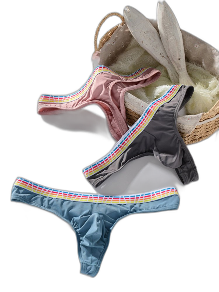 3 Pack Men's Ice Silk Middle-Rise Summer Thongs