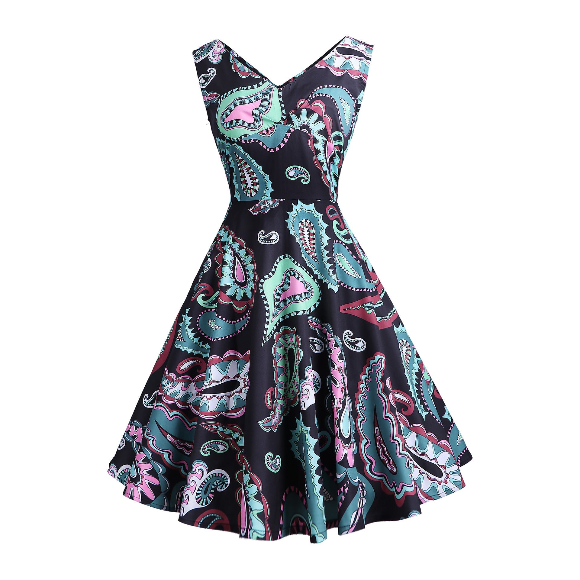Retro Printed Maxi Sleeveless Dress Women