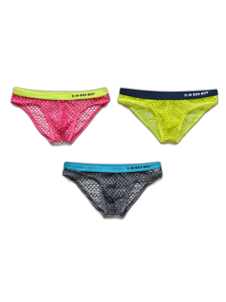 3 Pack Men's Low-Waist Sexy Big Mesh Breathable Transparent Sports Briefs