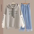 Spring Women's Clothing Student Hoodie Set Preppy-style Straight-leg Pants