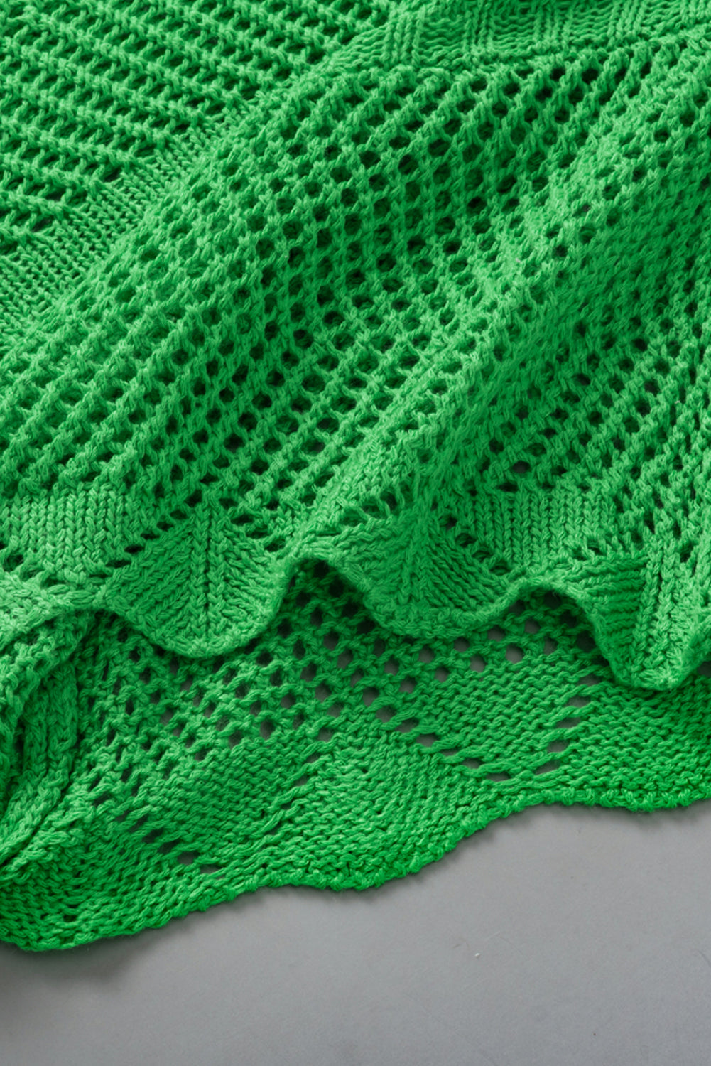 Green Pointelle Knit Scallop Trim Blouse Women UK