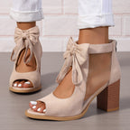 Platform Chunky High Heels Women's Sandals Bow Decoration Open Toe Block Ankle Strap Sandals For Dress Bridal Party Shoes