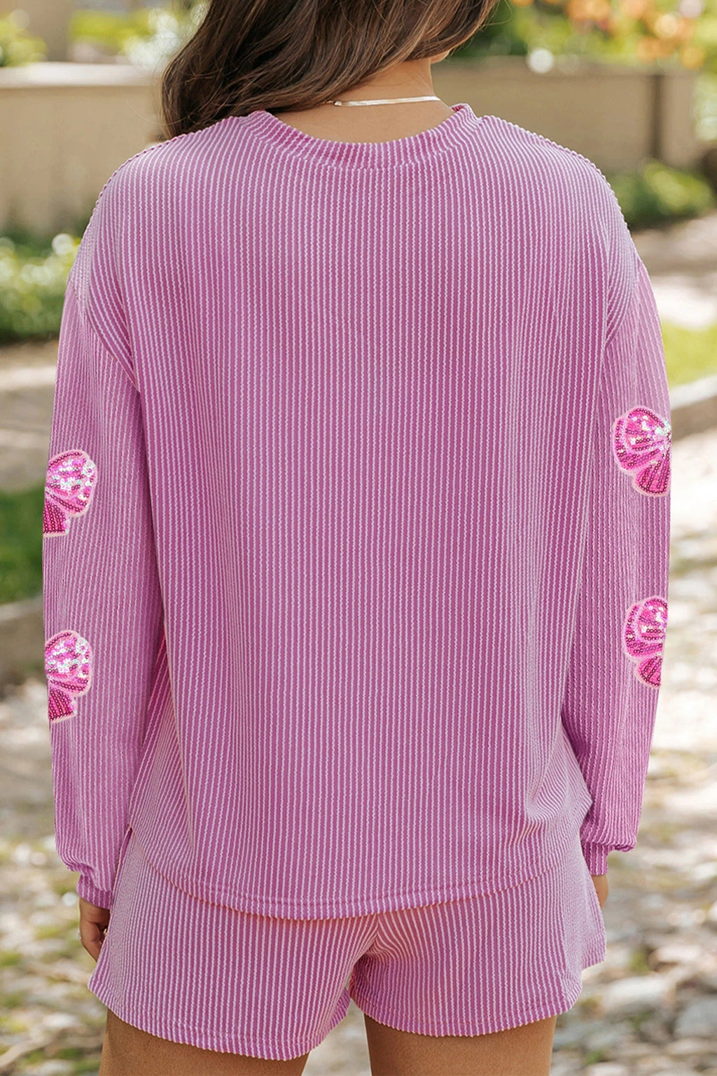 Women's Casual Jacquard Solid-Color Long-Sleeve Sweater And Shorts Set