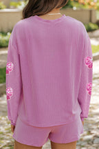 Women's Casual Jacquard Solid-Color Long-Sleeve Sweater And Shorts Set