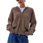 Loose Fitting Casual Cardigan Sweater With A Chunky Knit And Zipper