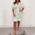 Spring And Summer New Short Sleeve V-neck Mid-length Printed Dress Women