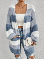 Women's Striped Colorblock Knitted Plush Coat