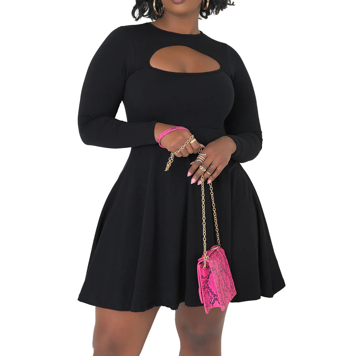 Solid-color Waist-cinching Figure-flattering Dress